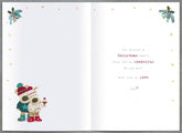 Christmas Greeting Card for Partner with Boofle Dogs Next to Bird Table Design